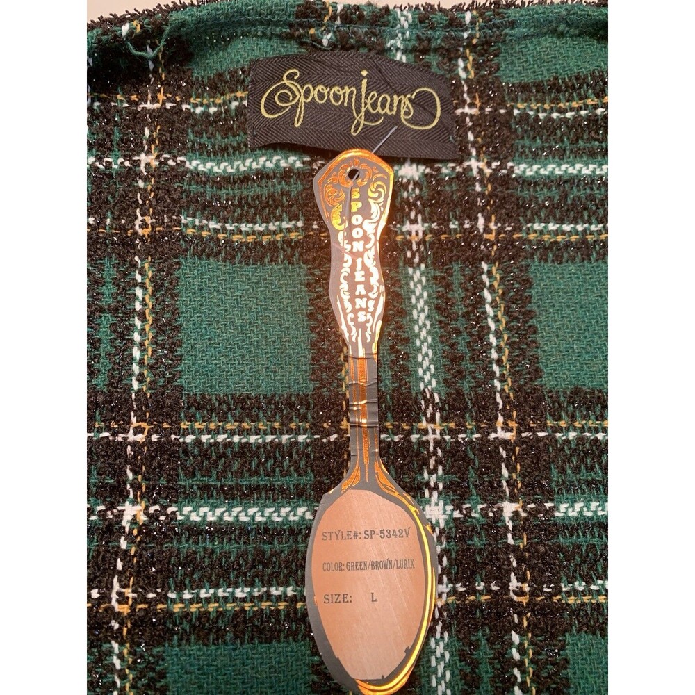 Spoon Jeans Green/Brown/Lurix Plaid Pearl Button Vest Women’s Size L NEW w/Tag - Picture 4 of 16